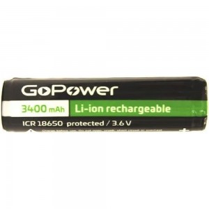 Аккумулятор GoPower Li-ion 18650 (Pan. NCR18650B) BL1 3.6V 3400mAh с защитой высокий контакт 00-00015350