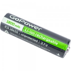Аккумулятор GoPower Li-ion 18650 PC1 3.6V 1800mAh без защиты высокий контакт 00-00018351