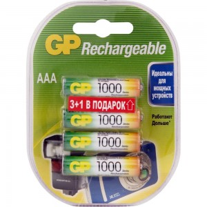 Перезаряжаемые аккумуляторы GP 100AAAHC AAA, емкость 1000 мАч - 4 шт 100AAAHC3/1-2CR4