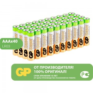 Алкалиновые батарейки GP ААA 40 шт Super Alkaline 24А 24A-2CRVS40