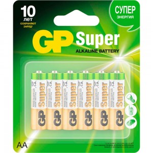 Алкалиновые батарейки GP АA 6 шт. Super Alkaline 15А 15A-CR6 72/720