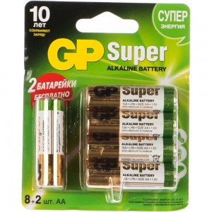 Алкалиновые батарейки GP АA 8+2 шт Super Alkaline 15А 15A8/2-CR10 120/960
