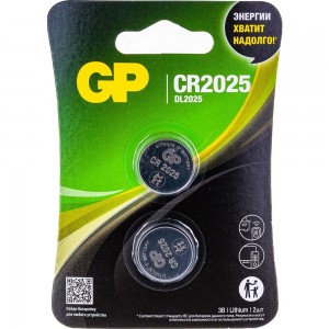 Литиевая дисковая батарейка GP Lithium CR2025 2 шт CR2025-7CR2