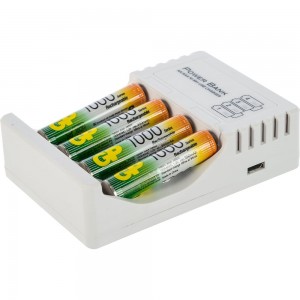 Перезаряжаемые аккумуляторы GP 100AAAHC AAA 4шт и зарядное устройство с USB кабелем 100AAAHC/CPB-2CR4