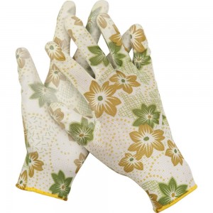 Садовые перчатки Grinda, прозрачное PU покрытие, 13 класс вязки, бело-зеленые, размер L 11293-L