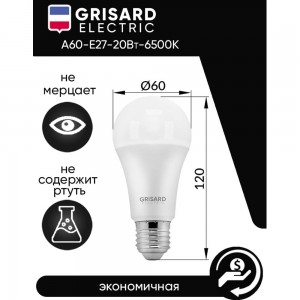 Светодиодная лампа Grisard Electric шар A60 Е27 20 Вт 6500К 220В GRE-002-0018(1)