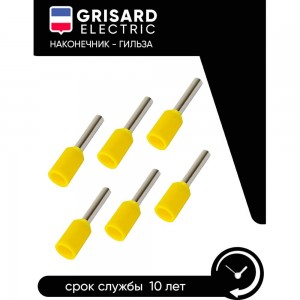 Наконечник-гильза Grisard Electric Е 1,0-08 1мм2 с изолированным фланцем желтый (100шт) (E1008) GRE-014-0021