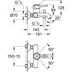 Смеситель для ванны Grohe Bau Classic 32865000