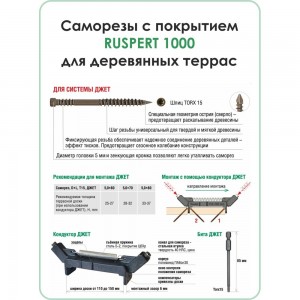 Саморез для террасной доски Гвозdeck потайной, 5,0х60 окрашенный, Torx 15, 500 шт. 20635060ECTXWG1