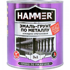 Эмаль-грунт по металлу HAMMER 3в1 АУ п/гл RAL 6005 зеленый мох 2,7 кг ЭК000133635