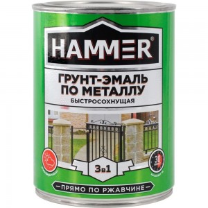 Грунт-эмаль по металлу HAMMER 3в1 б/с зеленая 0,9 кг ЭК000116561