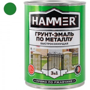 Грунт-эмаль по металлу HAMMER 3в1 б/с зеленая 0,9 кг ЭК000116561