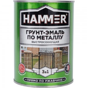 Грунт-эмаль по металлу HAMMER 3в1 б/с зеленая 0,9 кг ЭК000116561