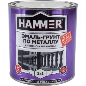 Эмаль-грунт по металлу HAMMER 3в1 АУ п/гл RAL 9004 сигнал. черный 2,7 кг ЭК000133634