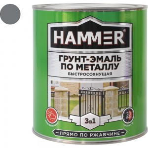 Грунт-эмаль по металлу HAMMER 3в1 б/с серая 2,7 кг ЭК000125866