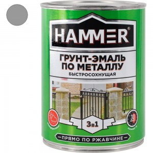 Грунт-эмаль по металлу HAMMER 3в1 б/с св.-серая 0,9 кг ЭК000116554