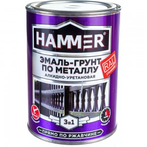 Эмаль-грунт по металлу HAMMER 3в1 АУ п/гл RAL 8017 шоколад.-кор. 0,9 кг ЭК000133623