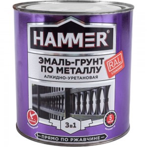 Эмаль-грунт по металлу HAMMER 3в1 АУ п/гл RAL 7004 сигнал. серый 2,7 кг ЭК000133630