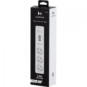 Удлинитель с USB зарядкой HARPER UCH-315 White H00002825
