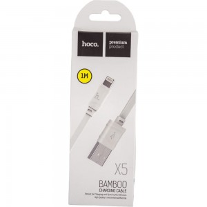 USB-кабель HOCO Bamboo AM-8pin Lightning 1 метр, 2.4A, ПВХ, плоский, белый 23753-X5iW