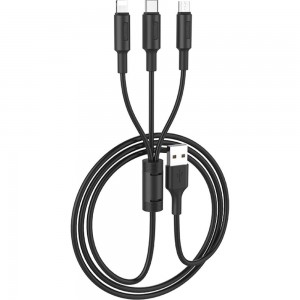Кабель USB Hoco 2.0x25 3 в 1, AM/Type-C/Lightning/MicroUsb, черный, 1м, 6957531080169