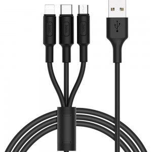 Кабель USB Hoco 2.0x25 3 в 1, AM/Type-C/Lightning/MicroUsb, черный, 1м, 6957531080169