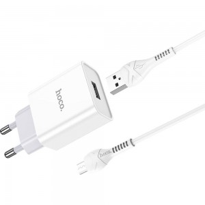 Сетевое зарядное устройство Hoco c81a asombroso 1xusb, 2.1а + usb кабель microusb, 1м (белый) 0L-00049103