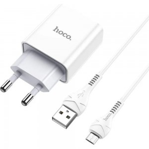 Сетевое зарядное устройство Hoco c81a asombroso 1xusb, 2.1а + usb кабель microusb, 1м (белый) 0L-00049103