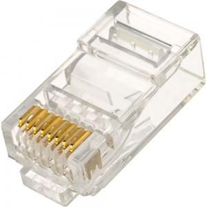 Разъем под витую пару Hyperline, PLUG-8P8C-U-C6-100, RJ-45, 8P8C, категория 6, 50 микродюймов, универсальный, для одножильного и многожильного кабеля, 100 шт, 49367