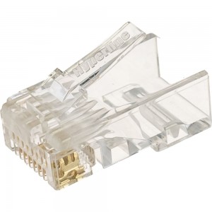 Разъем под витую пару Hyperline, PLUG-8P8C-U-C6-100, RJ-45, 8P8C, категория 6, 50 микродюймов, универсальный, для одножильного и многожильного кабеля, 100 шт, 49367