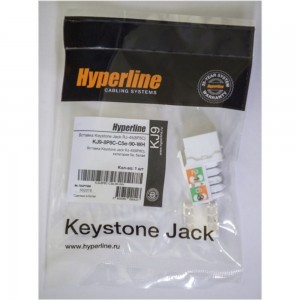 Вставка Keystone Hyperline KJ9-8P8C-C5e-90-WH Jack RJ-45(8P8C), категория 5e, белая 432595