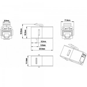 Проходной адаптер RJ-45(8P8C) Hyperline CA2-KJ-C5E-BK (coupler), формата Keystone Jack, 444914