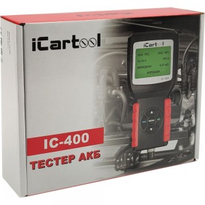 Тестер аккумуляторных батарей iCartool IC-400, АКБ 12/24В, до 2000А, тест системы пуска и зарядки, вольтметр, съемные кабеля