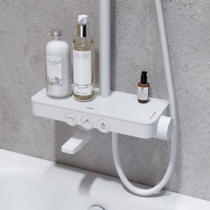 Смеситель для ванны IDDIS Shelfy с верхним душем, белый матовый SHEWTBTi06