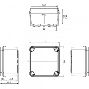 Распределительная коробка IDE наружного монтажа 113x113x68 мм, IP65-67, без сальников, гладкие стенки EL111