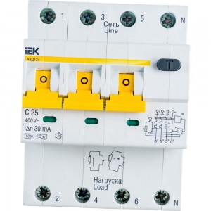 Автоматический выключатель дифференциального тока IEK 3п+N 2модуля C 25A 30mA тип A 6kA АВДТ-34 ИЭК MAD22-6-025-C-30