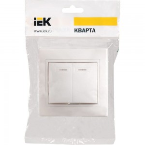 2клавишный выключатель IEK КВАРТА в сборе, белый, с индикатором EVK21-K01-10-DM