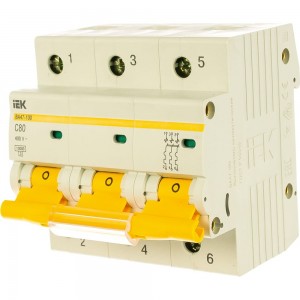 Автоматический модульный выключатель IEK 3п C 80А ВА 47-100 10кА ИЭК MVA40-3-080-C