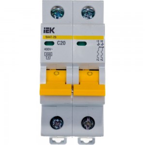 Автоматический выключатель IEK ВА47-29 2п, 20А, С, 4.5кА, MVA20-2-020-C