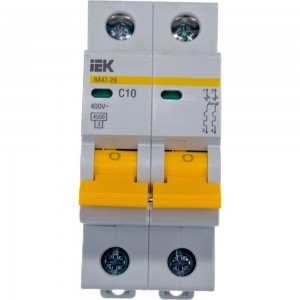 Автоматический 2-полюсный выключатель, 10А, С ВА47-29 4.5кА IEK MVA20-2-010-C