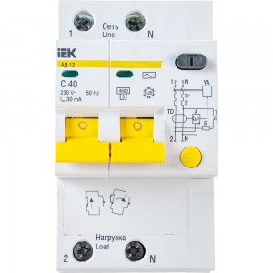 Дифференциальный автоматический выключатель 2п, 40А, 30мА, С АД-12 IEK MAD10-2-040-C-030