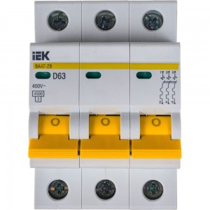 Автоматический модульный выключатель IEK ВА 47-29 3п, D, 63А, 4.5кА, ИЭК MVA20-3-063-D