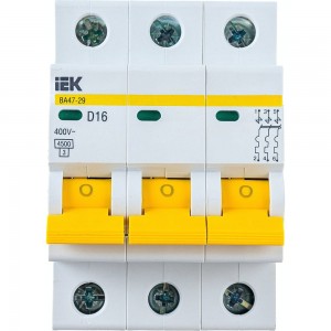 Автоматический 3-полюсный выключатель, 16А, D ВА47-29 4.5кА IEK MVA20-3-016-D