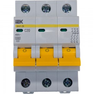 Автоматический 3-полюсный выключатель, 20А, С ВА47-29 4.5кА IEK MVA20-3-020-C