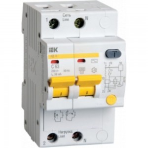 Автоматический выключатель дифференциального тока IEK 2п 4мод. C 63A 30mA тип AC 4.5kA АД-12 ИЭК MAD10-2-063-C-030