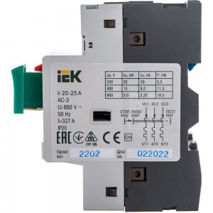 Автоматический выключатель защиты двигателя IEK ПРК 32-25 In25А Ir20-25А Ue 660В ИЭК DMS11-025