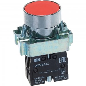 Кнопка управления IEK LAY5-BA42 без подсветки красная 1р ИЭК BBT61-BA-K04