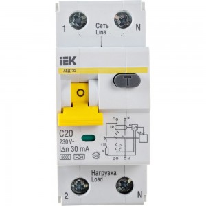 Автоматический выключатель дифференциального тока 1п+N С 20А 30мА IEK АВДТ-32 MAD22-5-020-C-30 133611