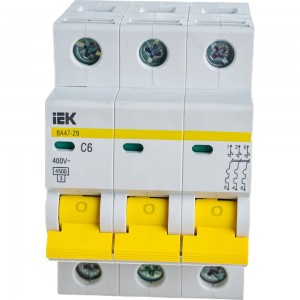 Автоматический трехполюсный выключатель IEK ВА47-29 6А С 4.5кА 9533365