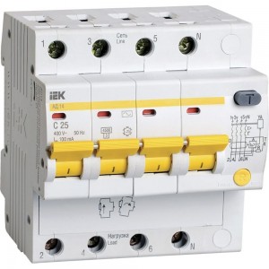 Дифференциальный автомат IEK АД14, 4Р, 25А, 100мА MAD10-4-025-C-100